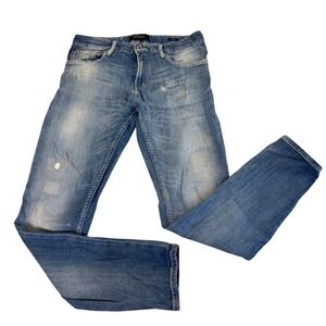 Scotch & Soda Skim Amsterdams Blauw Jeans Mens 32x32 Slim Distressed Blue